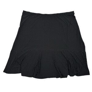 Chaps Skirt 1X Black White Polka Dot A-Line Jersey Knit Pull On Knee Length NEW